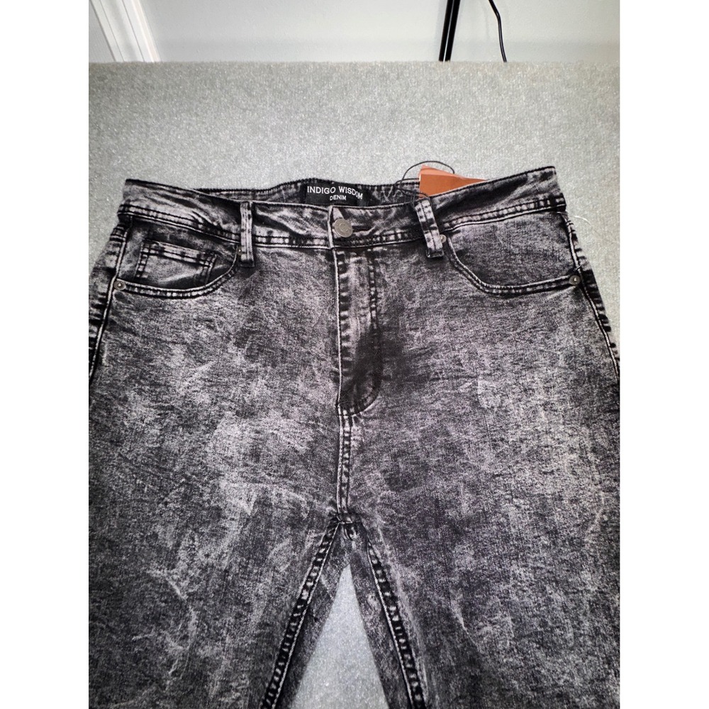 Indigo Wisdom Denim Mens Black Acid Wash Jeans 36x30 Stretch Slim Straight New